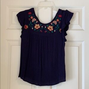 Navy floral embroidery mix sleeveless top size S